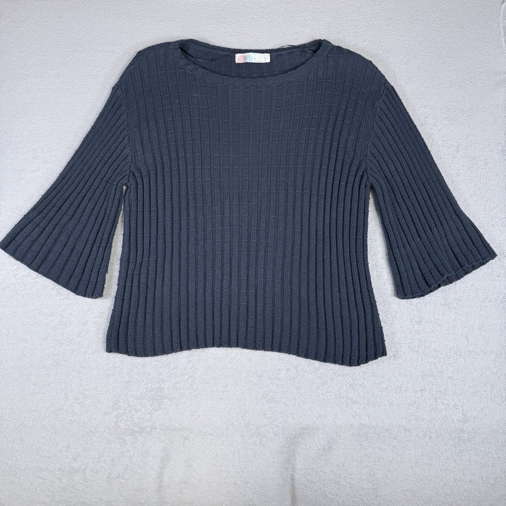 Free People FP Beach Navy Blue Cotton Knit Bell Sleeve Sweater Size S OB283431